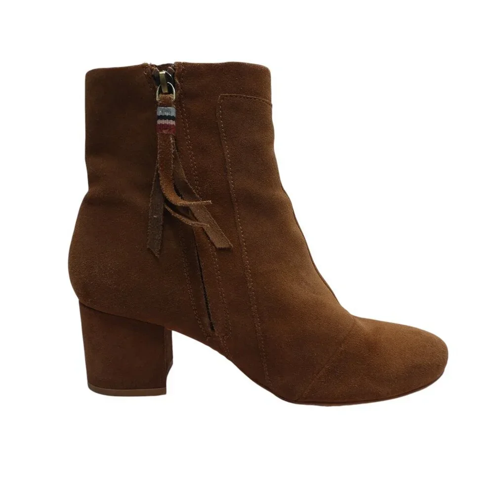 Toms Evie Brown Suede Heeled Ankle Boots Womens 7.5‎